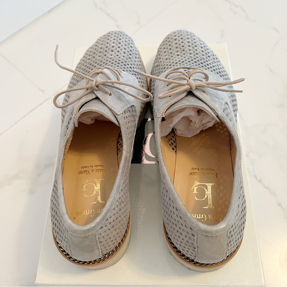 ITALIAN Luca Grossi Sparkly Gray Suede Silver Lace-Up Shoes - Picture 14 of 16